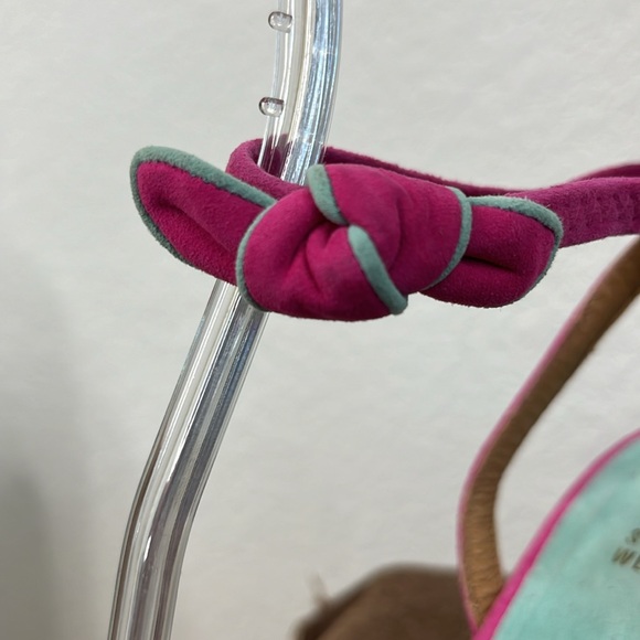 Stuart Weitzman Pink Espadrilles Suede Bow Wedge Heels - Picture 9 of 11